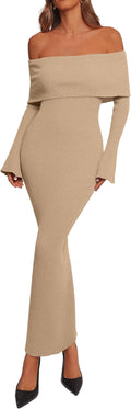 Off The Shoulder Sweater Dress Maxi - Form-Fitting Fall Knit