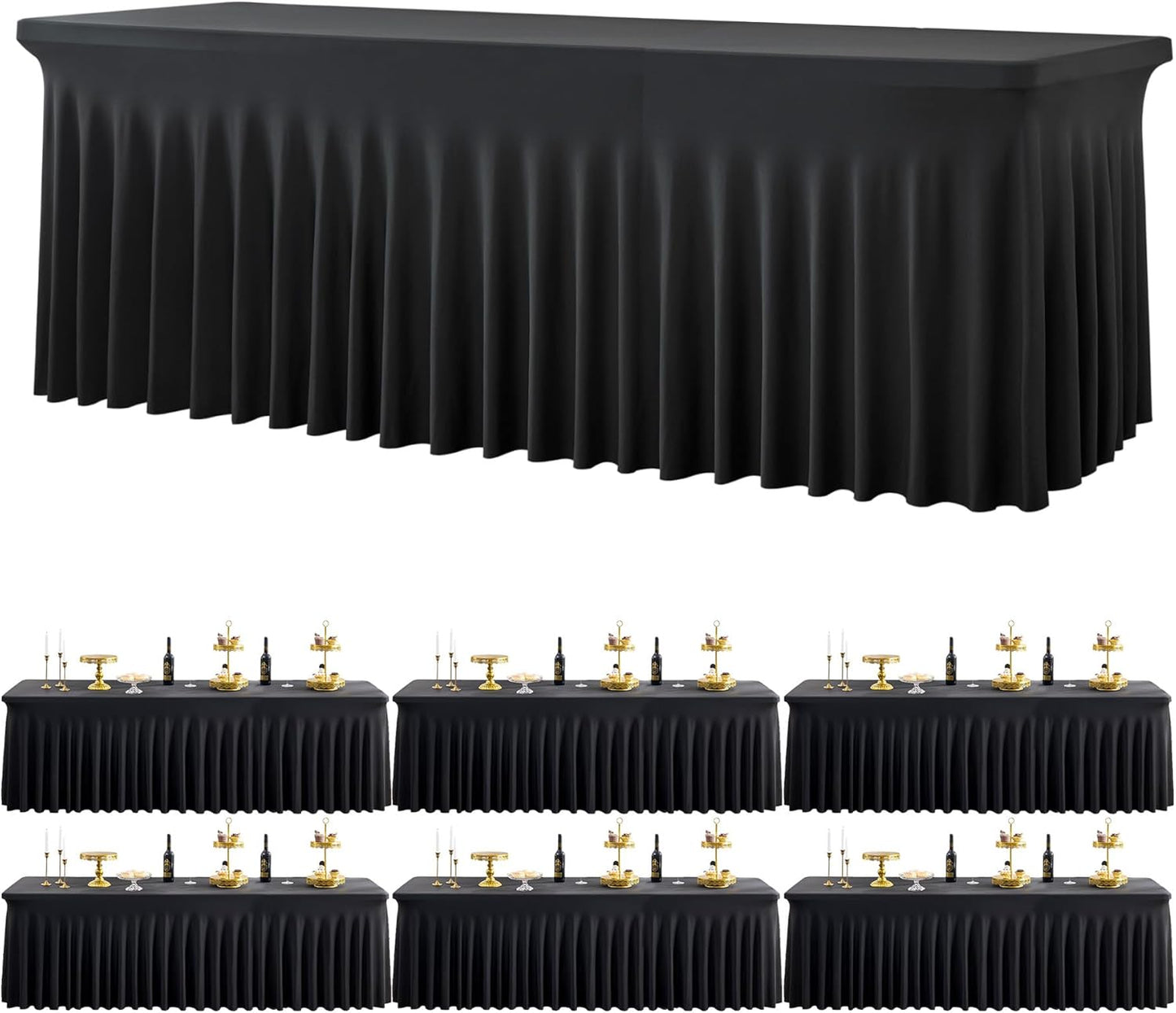 Black Spandex Tablecloths for 8 Foot Rectangle Tables - 6 Pack