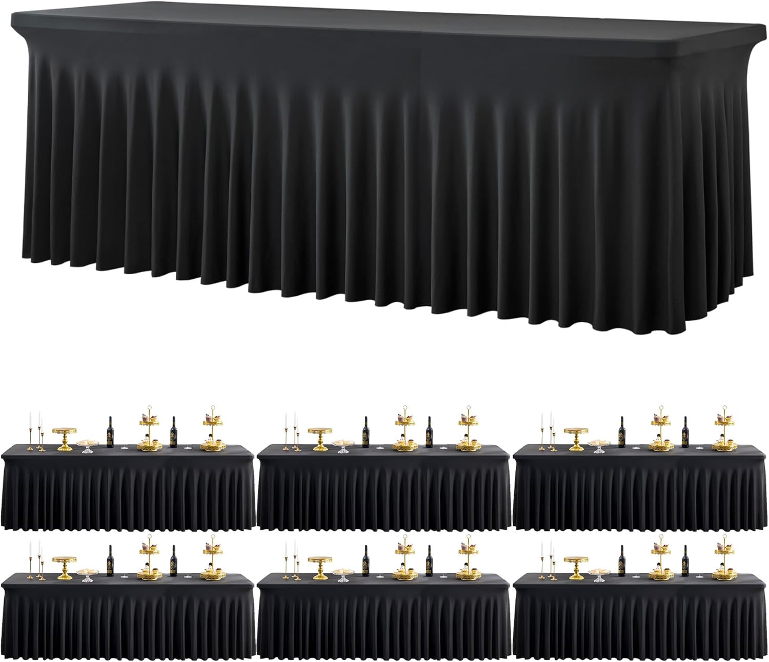 Black Spandex Tablecloths for 8 Foot Rectangle Tables - 6 Pack