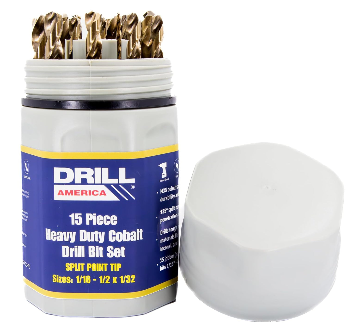 Drill America 15 Piece Cobalt Drill Bit Set for Precision Drilling