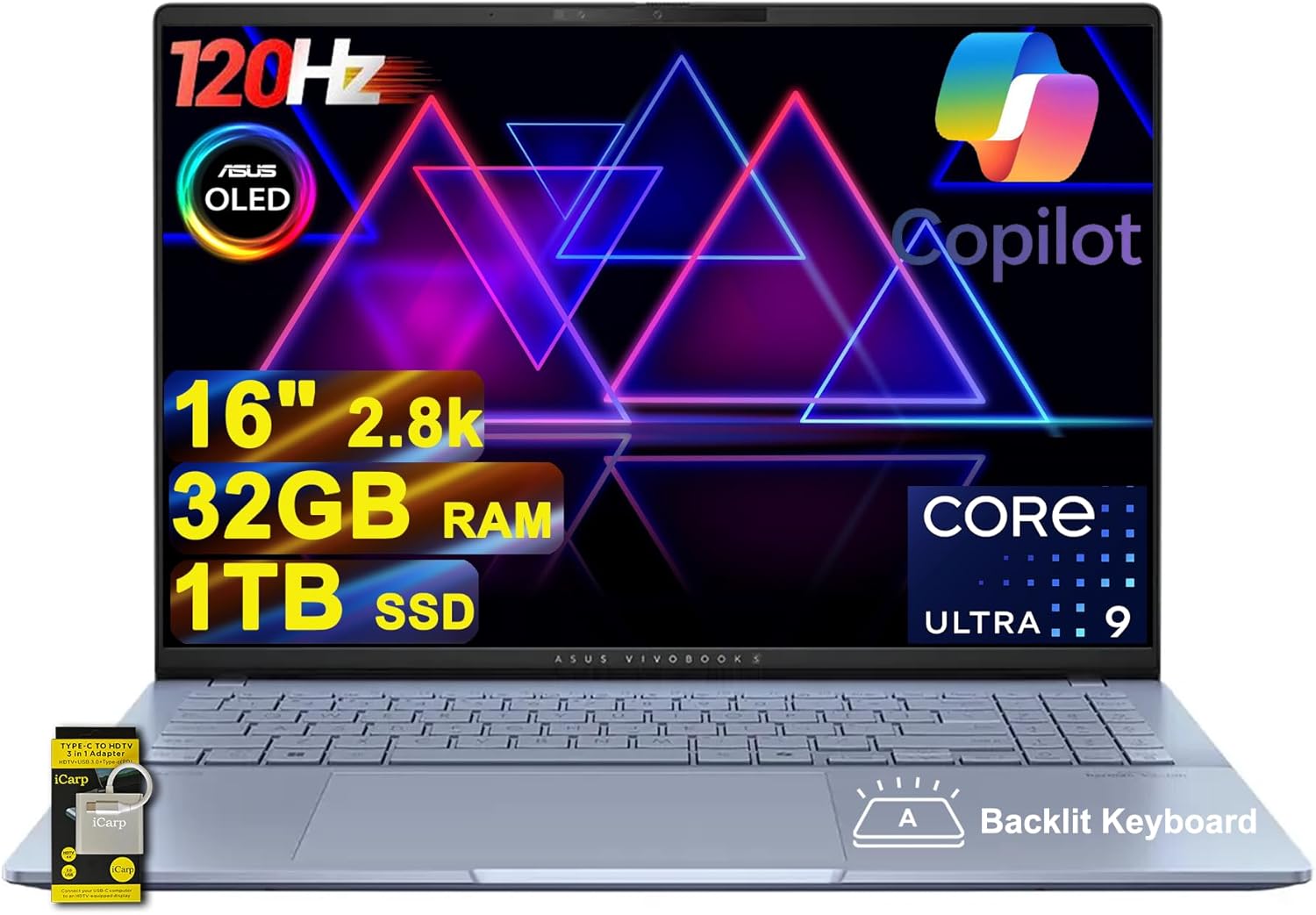 ASUS Vivobook S16 AI PC Laptop 16in 2.8k OLED 120Hz Performance