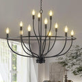 Elegant 12-Light Black Chandelier for High Ceilings and Foyers
