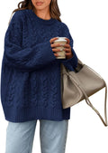 Okiwam Womens Oversized Crewneck Cable Knit Pullover - Cozy Fit
