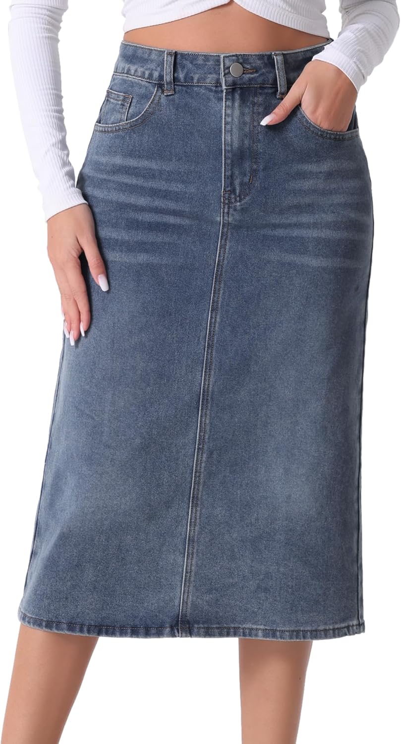 Allegra K Casual Denim Skirt for Women with High Waist Design