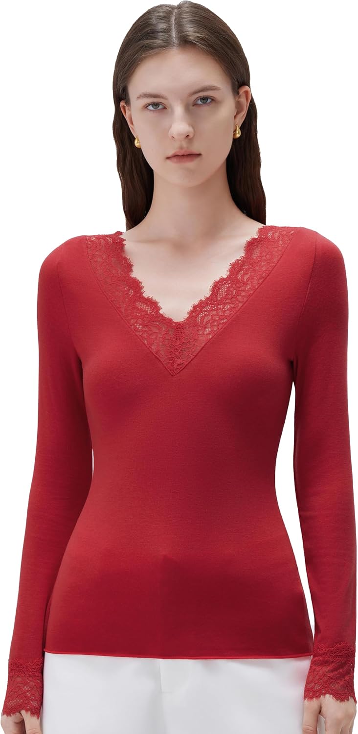 SUUKSESS Cloud Cashmere Women Basic Tops with Lace Detail