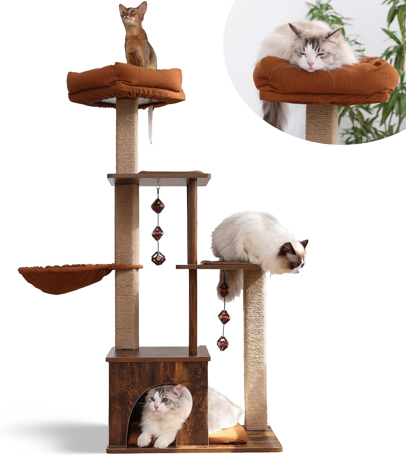 FUKUMARU Cat Tree - Large Modern 4 in 1 Cat Tower with Hammock