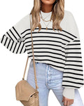 ETCYY Womens Striped Oversized Crewneck Sweater - Cozy Fall Staple