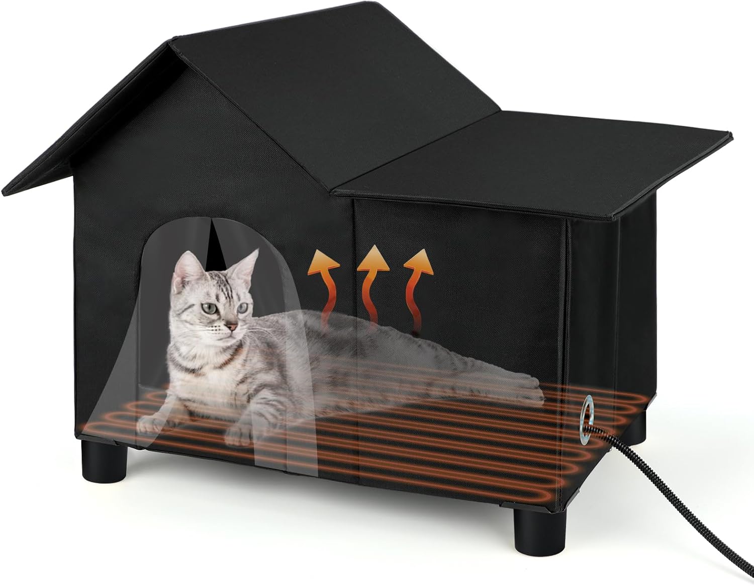 Large Heated Cat House for Outside with Elevated Design