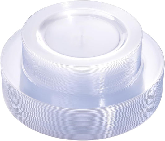 FLOWERCAT 60PCS Clear Plastic Plates for Parties and Weddings