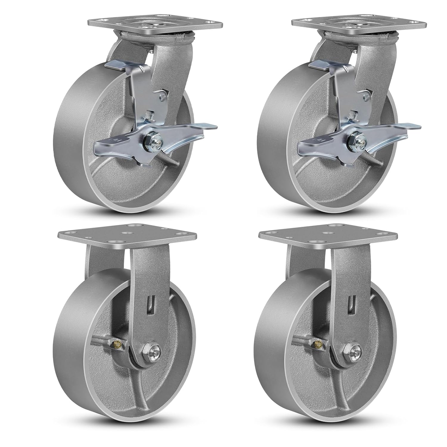 6in Industrial Casters Set of 4 - Heavy Duty Steel Wheels