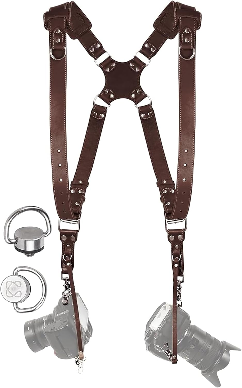 Dual Shoulder Leather Camera Harness for 2 Cameras Comfort