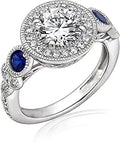 Created Sapphire and Cubic Zirconia Ring for Women - Platinum-Plated