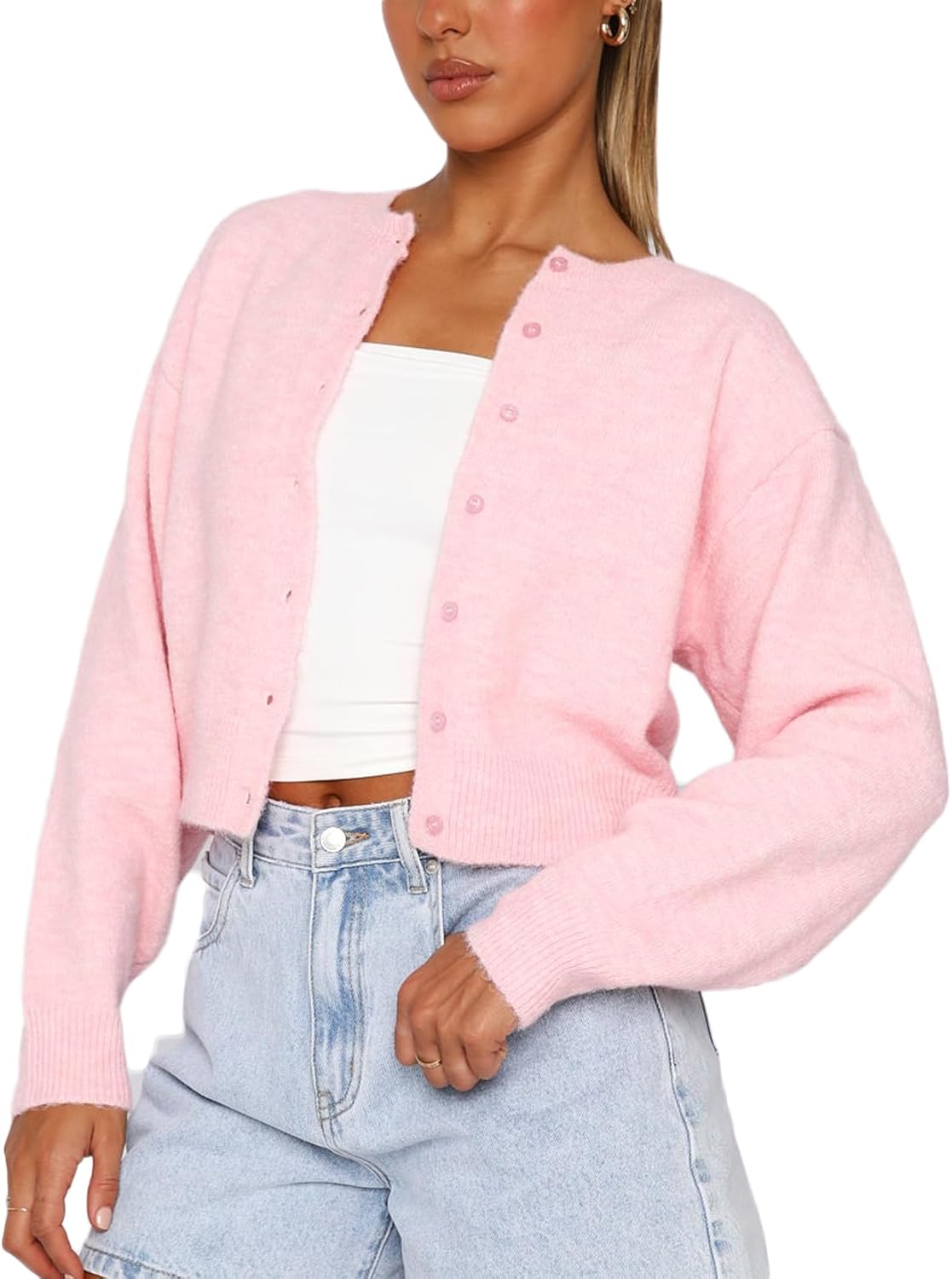 Women Y2K Button Front Crop Sweater Cardigan for Fall Style