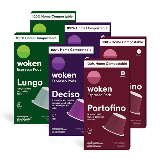 WOKEN COFFEE Variety Pack - Compostable Nespresso Pods for Italian Espresso Fix
