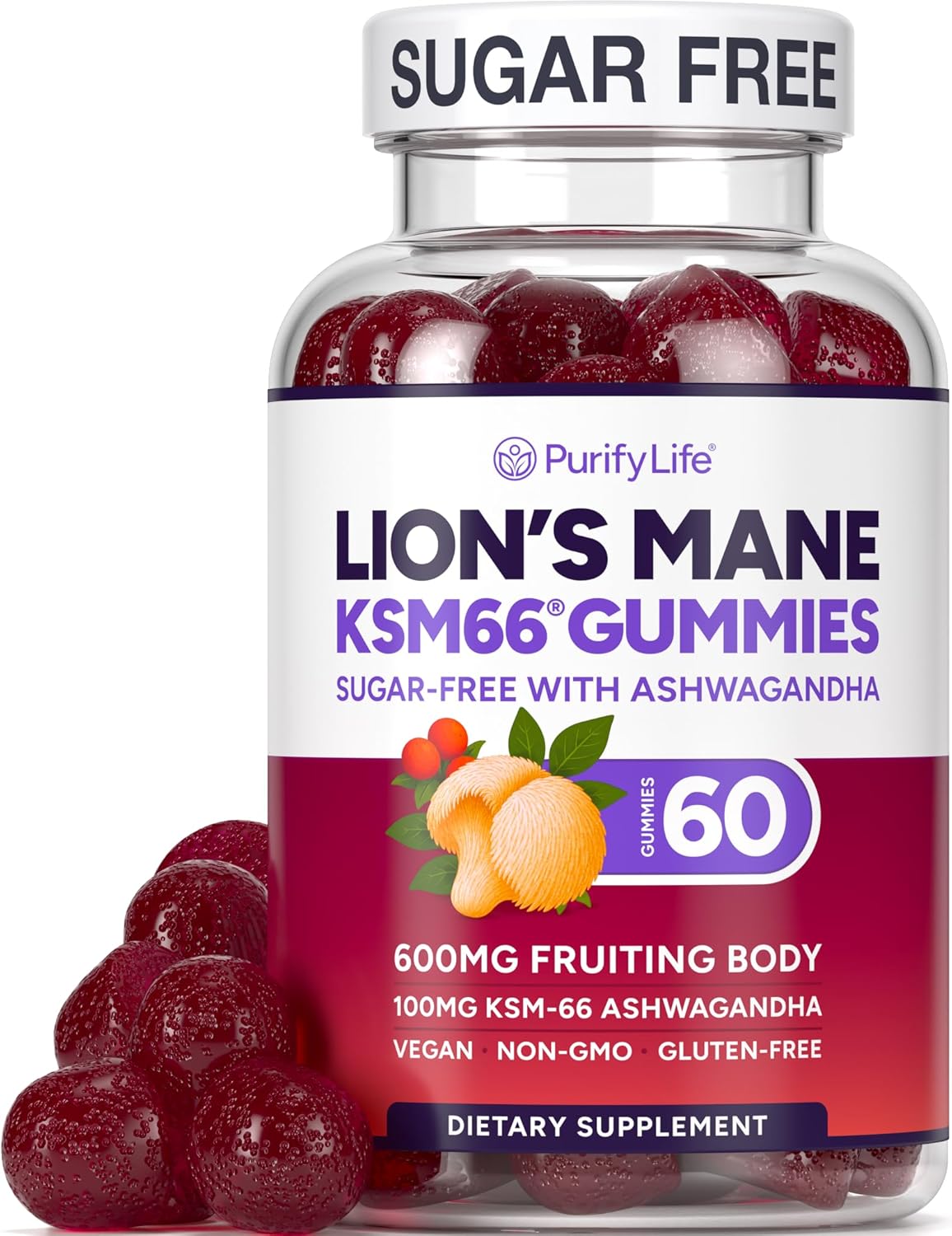 Sugar Free Lions Mane Supplement Gummies for Mental Clarity