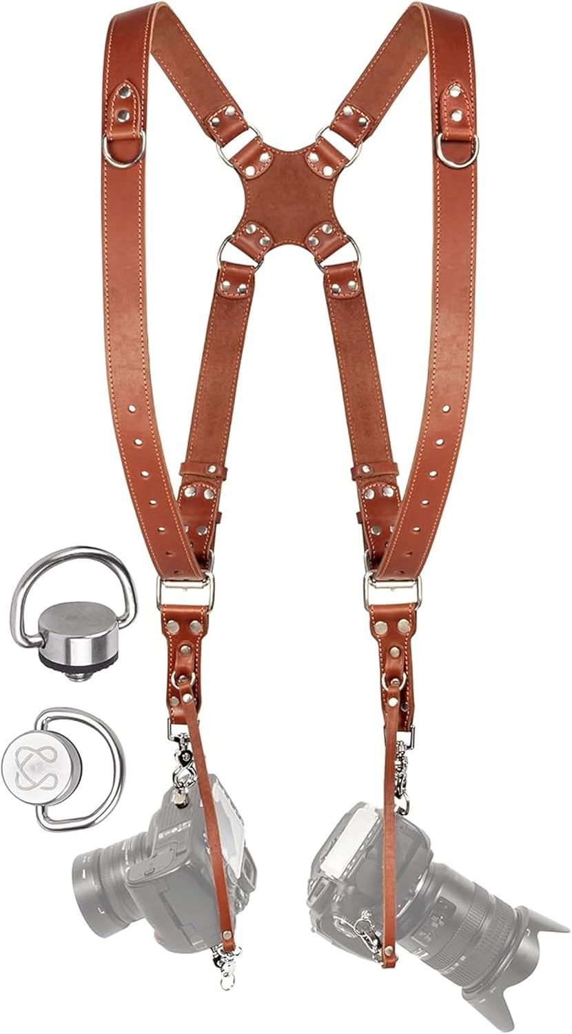 Dual Shoulder Leather Camera Harness for 2 Cameras - C Coiro