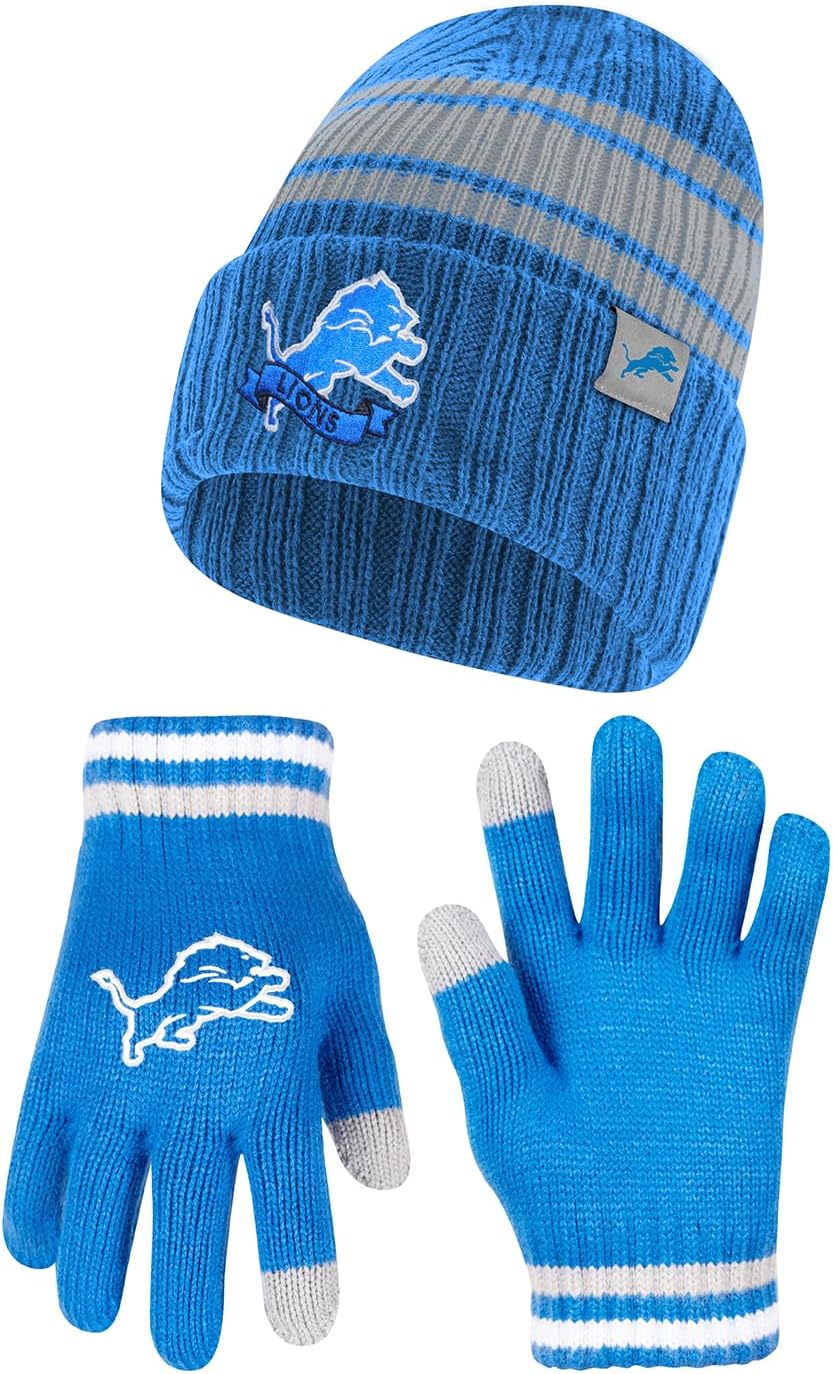 Ultra Game NFL Official Super Soft Team Stripe Beanie and Gloves