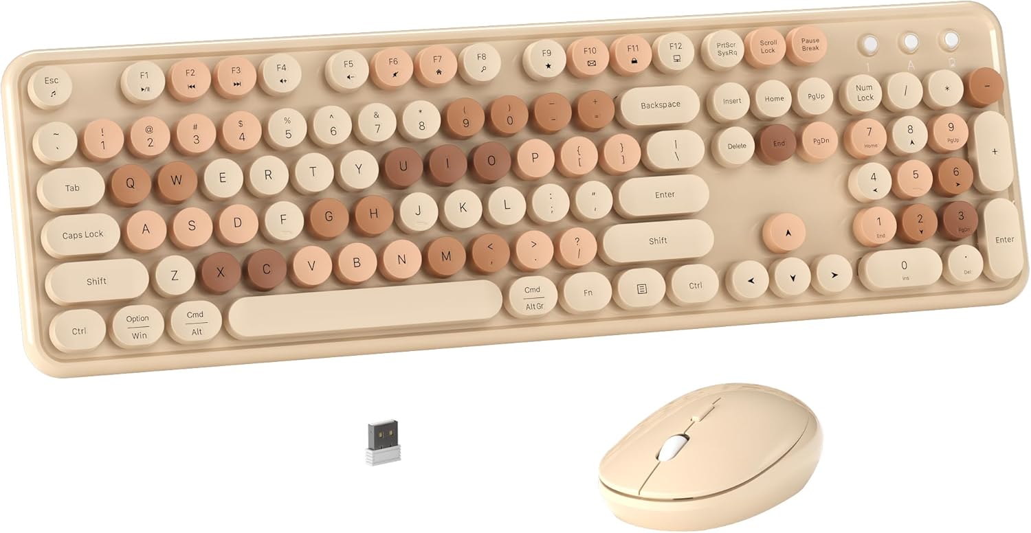 Colorful Wireless Computer Keyboard and Mouse Combo with Retro Design