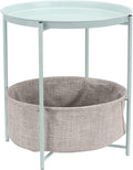 Round Storage End Table with Cloth Basket - Mint Green Accent