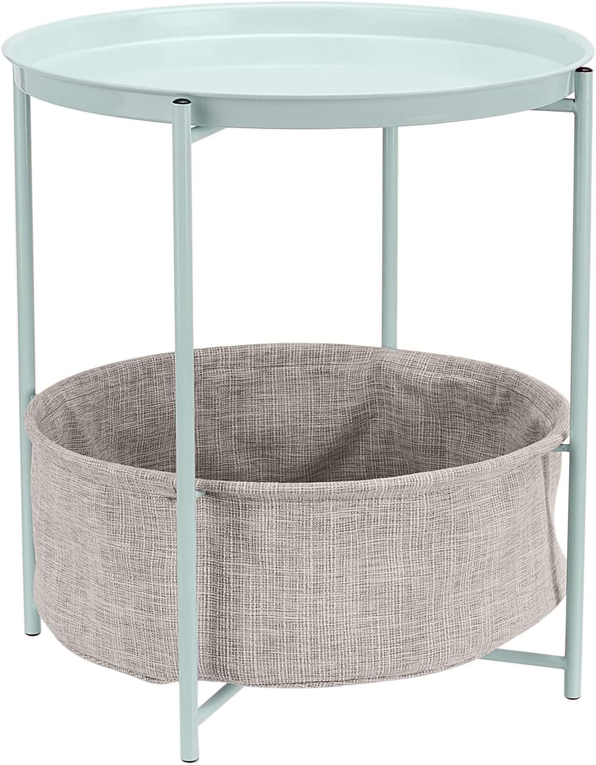 Round Storage End Table with Cloth Basket for Stylish Living
