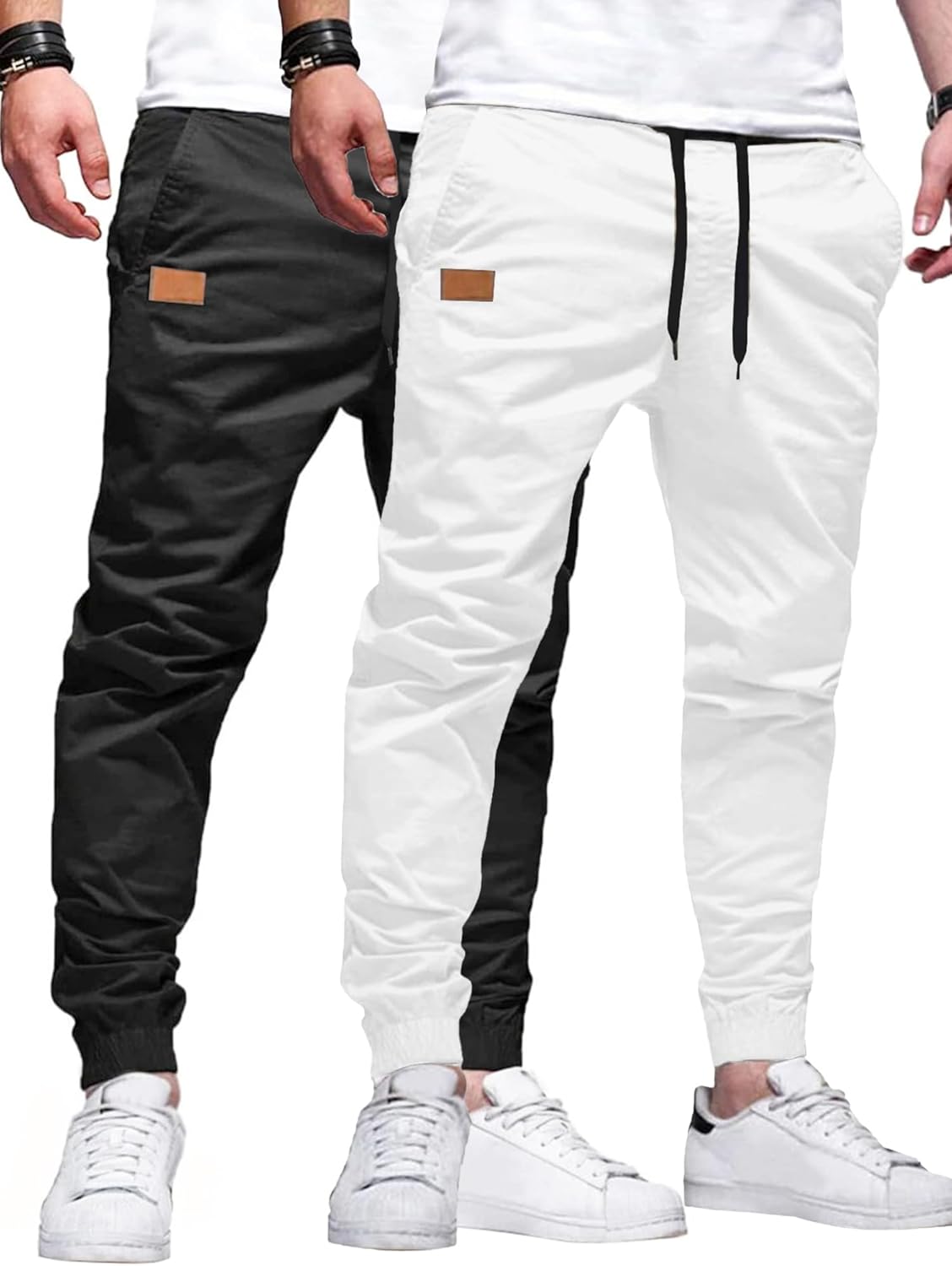 PLEPAN Mens Casual Cargo Joggers - Comfortable Twill Pants