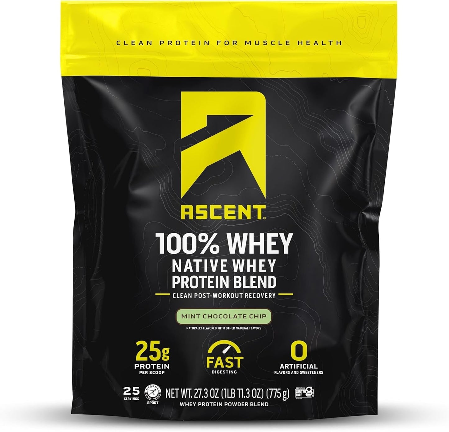 Ascent 100% Whey Protein Powder - Mint Chocolate Chip Flavor