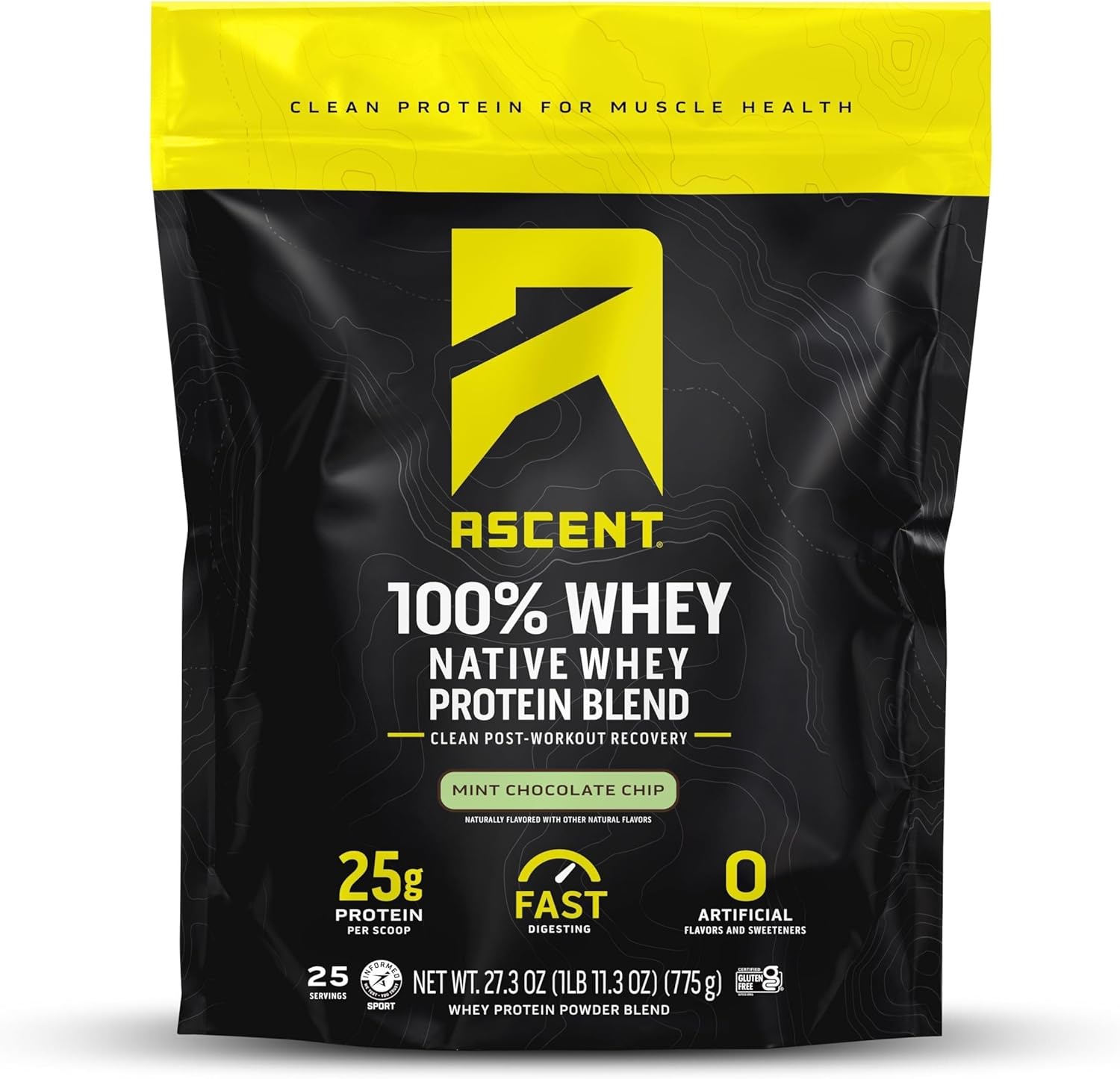 Ascent 100% Whey Protein Powder - Mint Chocolate Chip Flavor