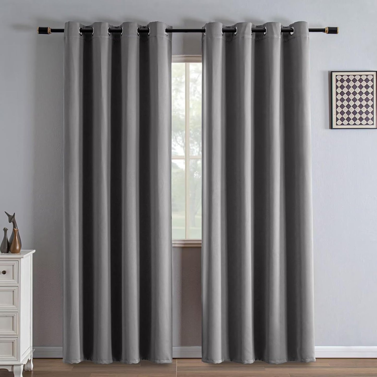 Light Grey Blackout Curtains for Bedroom 84 Inch Long Panels Set
