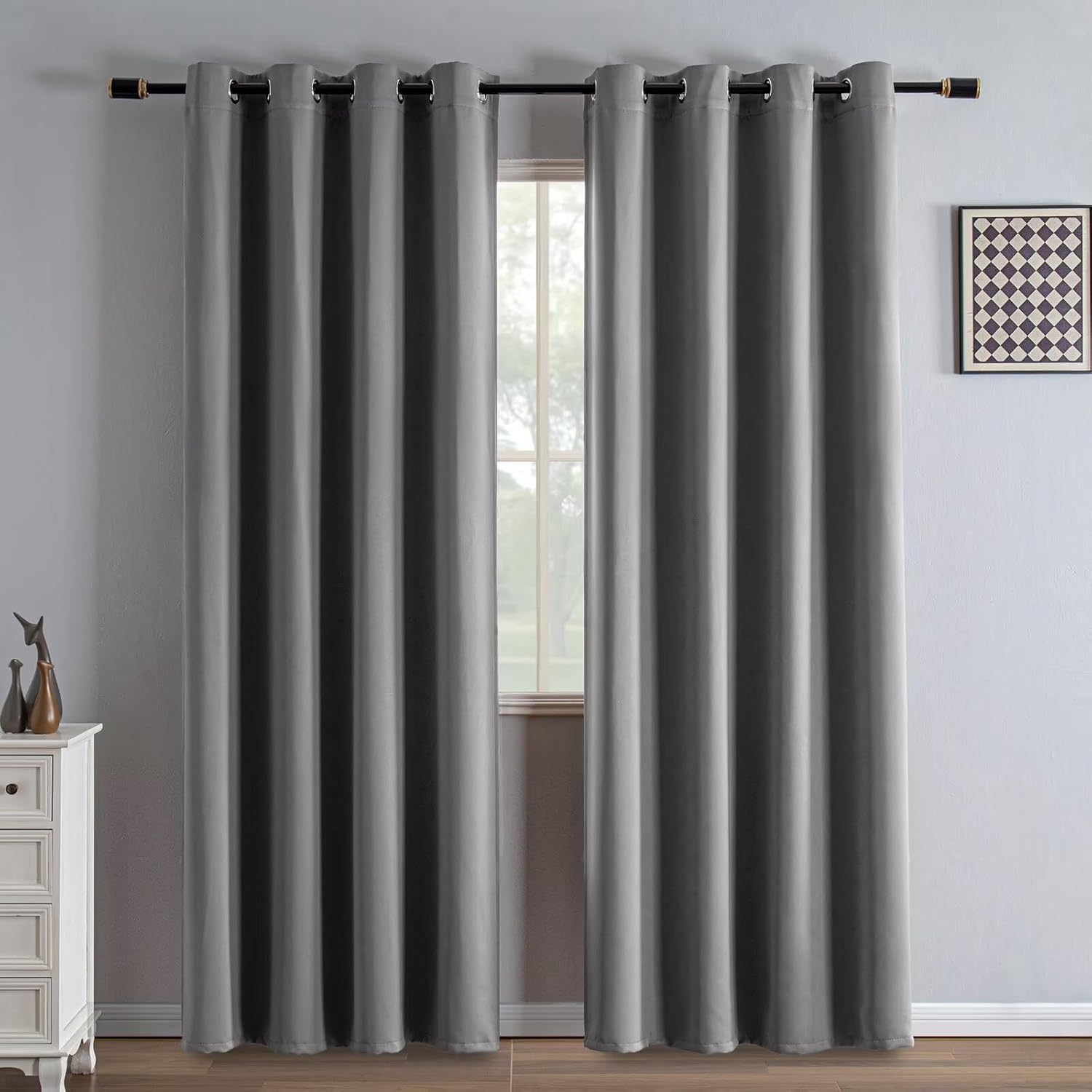 Light Grey Blackout Curtains for Bedroom 84 Inch Long Panels Set