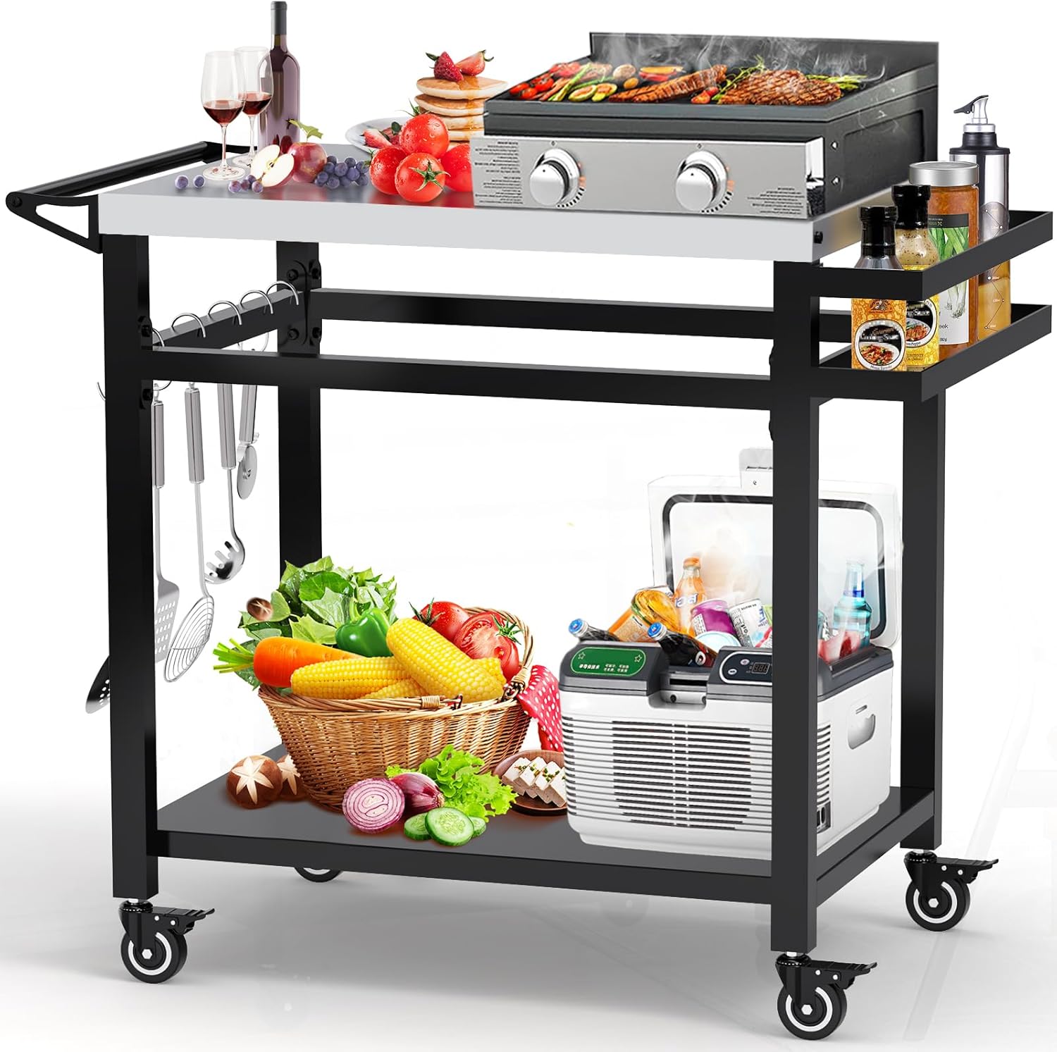 20x32 Grill Table with Double-Shelf for Ninja Grill and More
