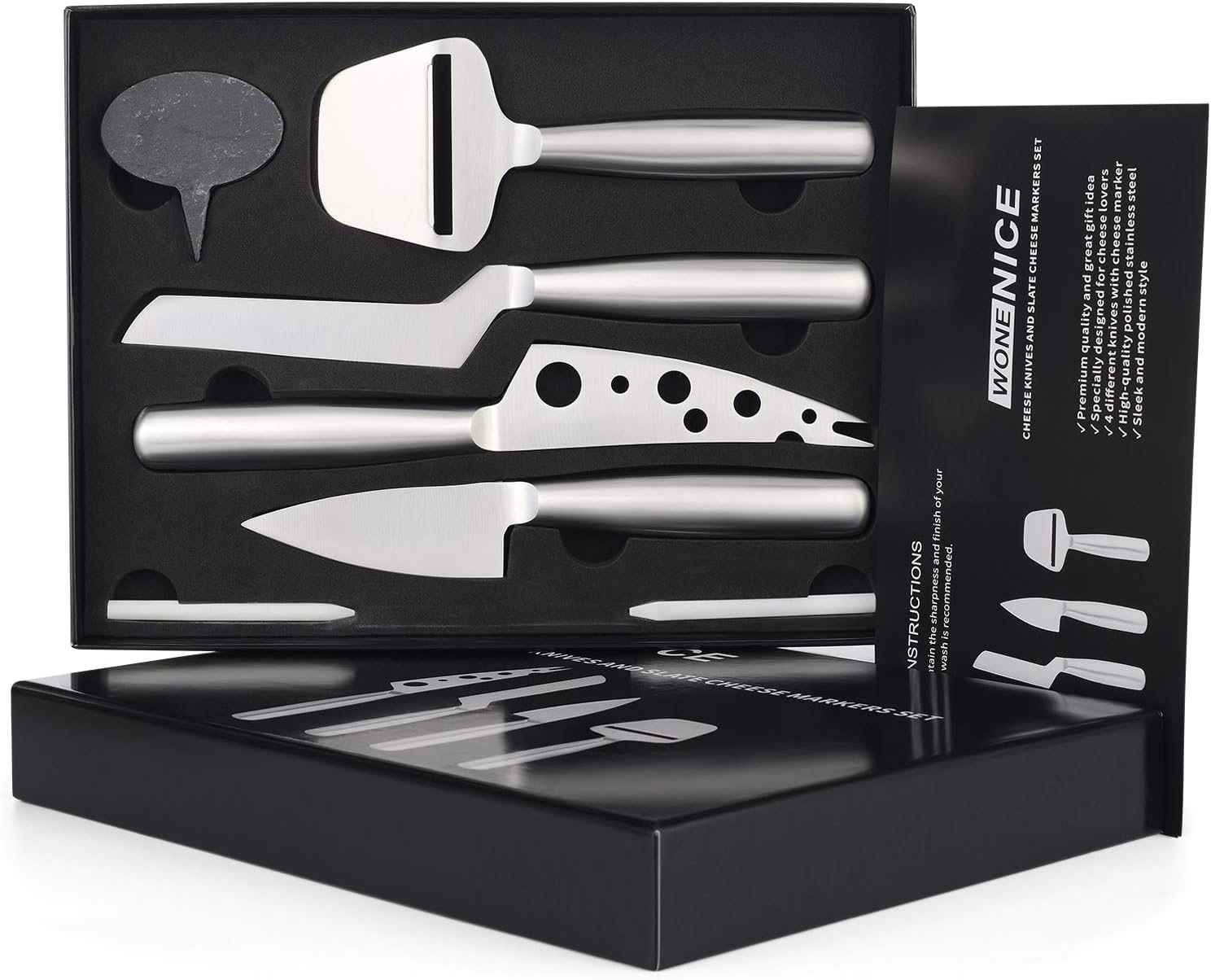 Premium Cheese Knife Set with Slate Markers