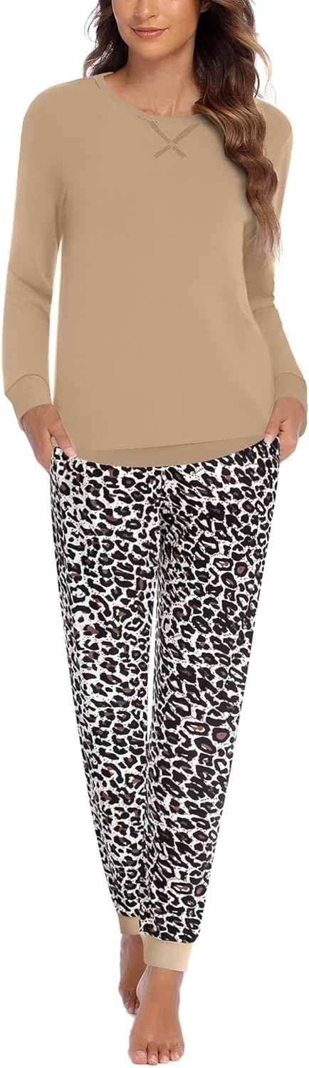 Ekouaer Pajamas for Women Comfy Long Sleeve Jogger Set with Pockets