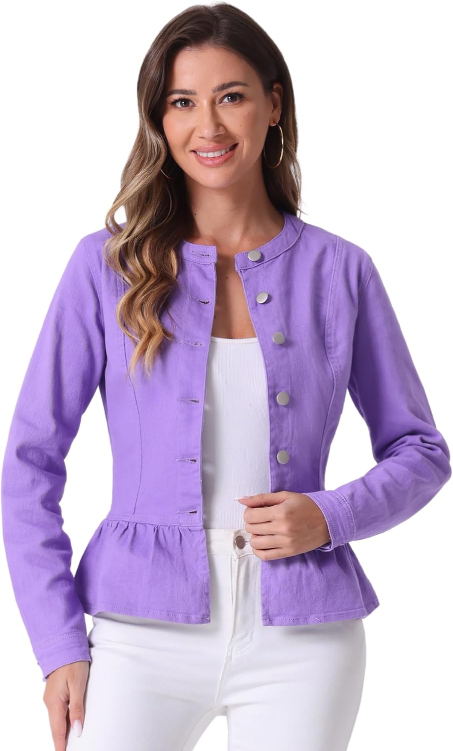 Allegra K Women's Peplum Denim Jacket for Stylish Casual Wear