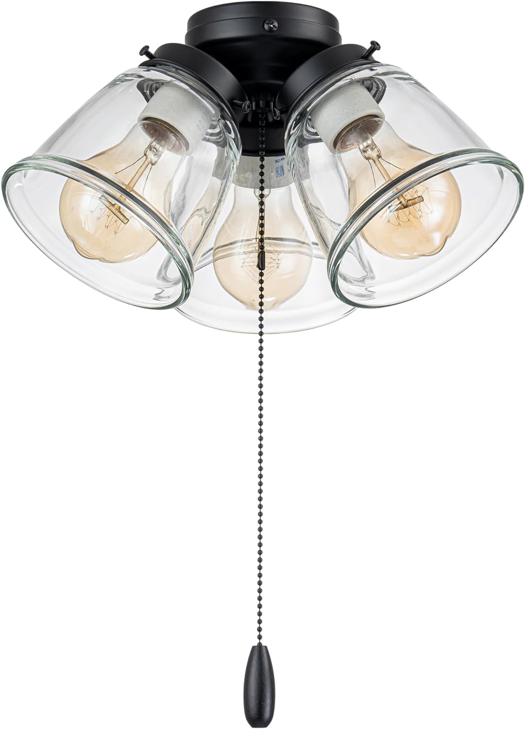 Three-Light Ceiling Fan Light Kit with Pull Chain in Matte Black
