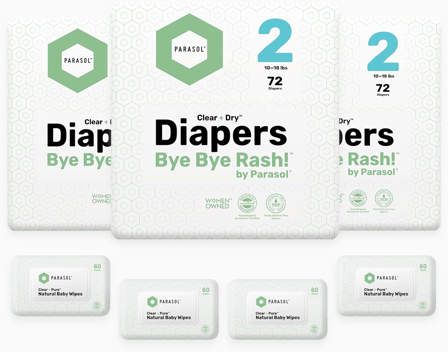Parasol Clear+Dry Disposable Diapers and Wipes Kit for Babies