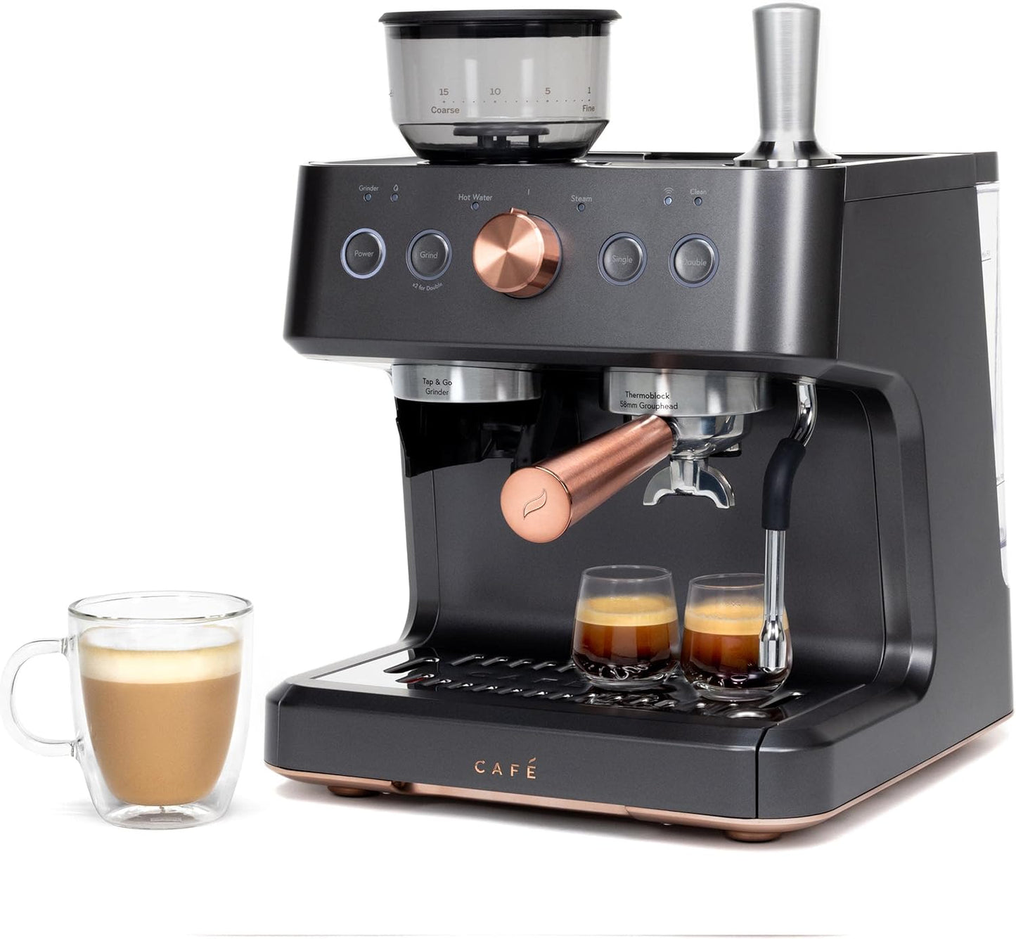 WiFi Semi Auto Espresso Machine | Built-In Grinder, 15-Bar Pump | Matte Black