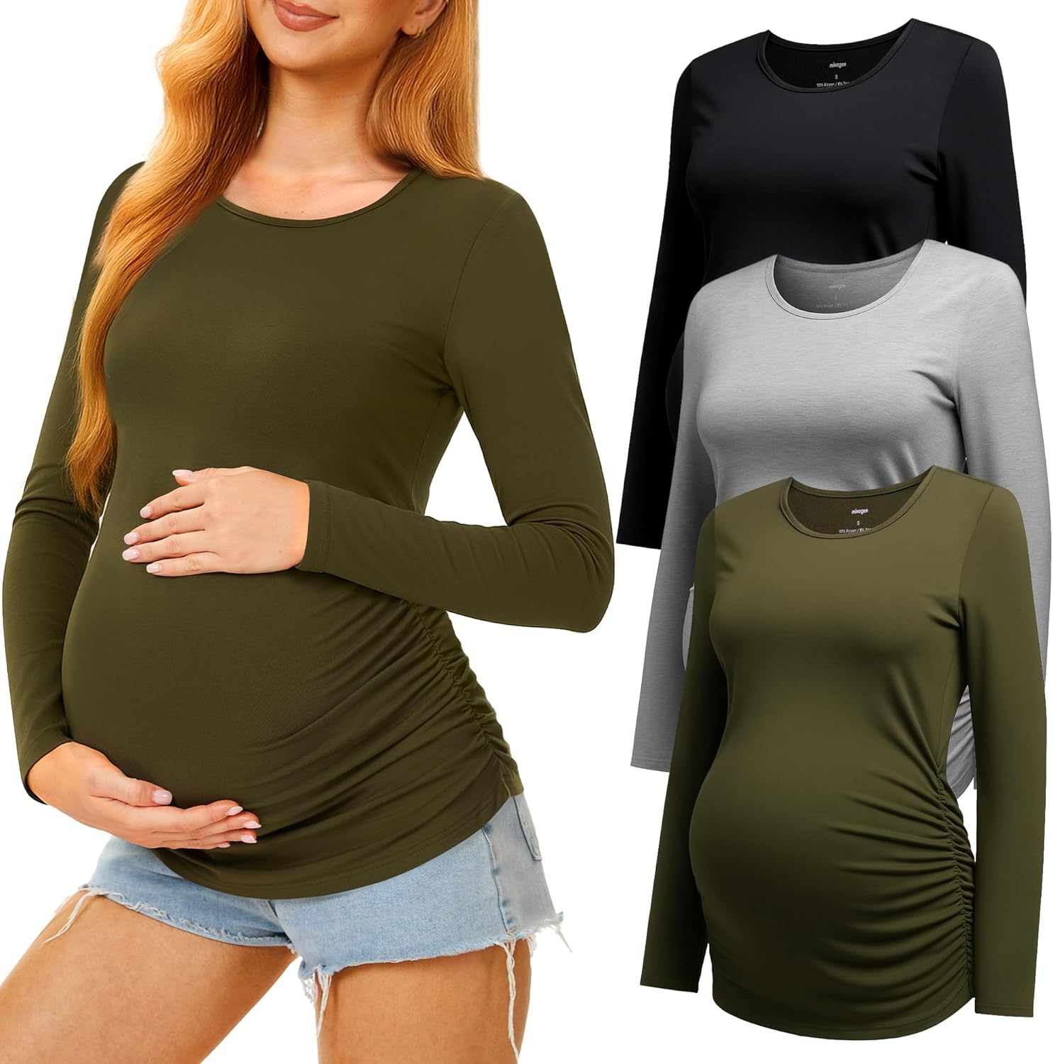 Maternity Shirts Long Sleeve Pregnancy Top for Women - 3 Pack