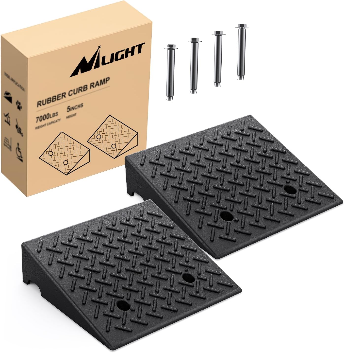 Nilight Rubber Curb Ramps for Cars Wheelchairs and More