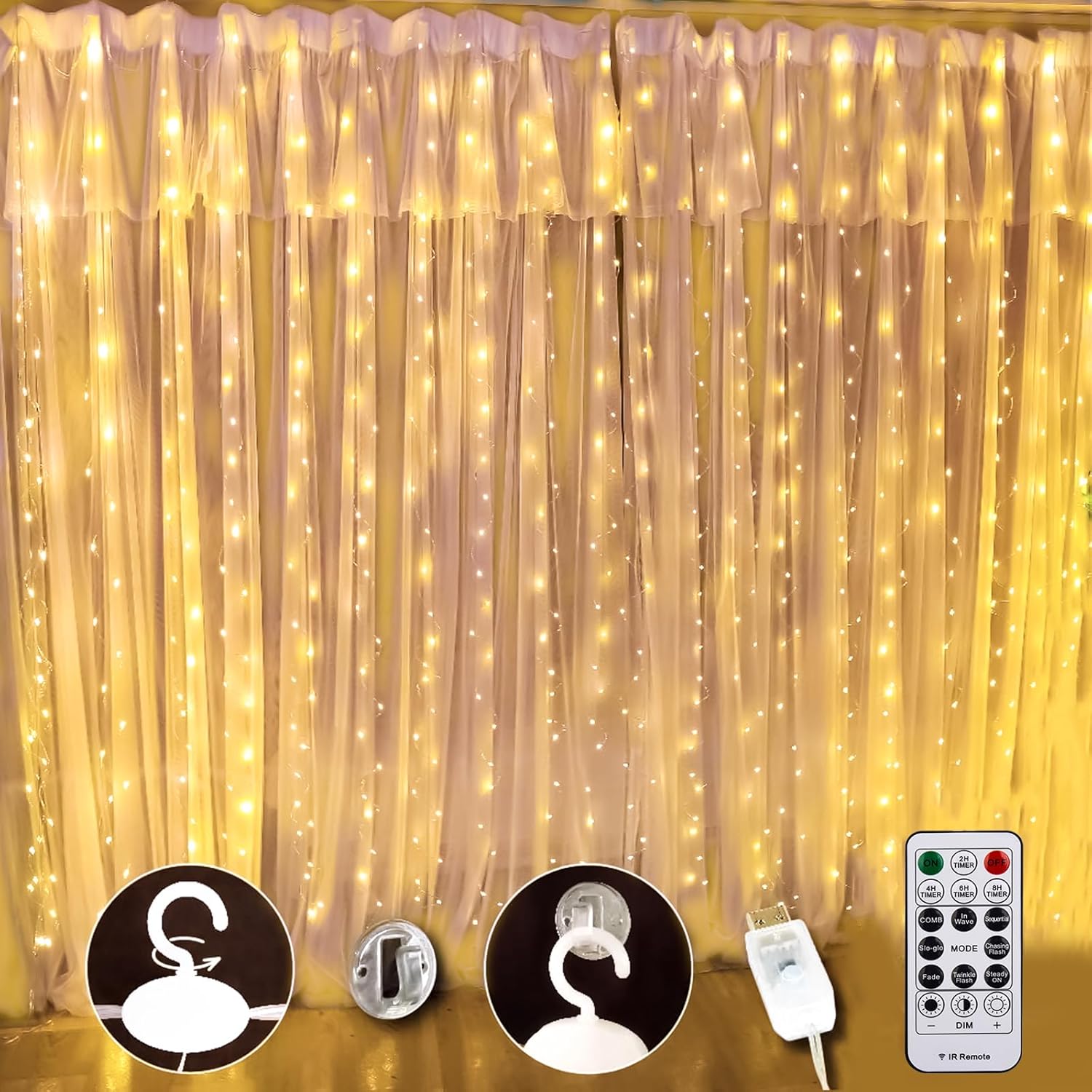 SINAMER 300 LED Curtain Light: Cozy Bedroom Ambiance