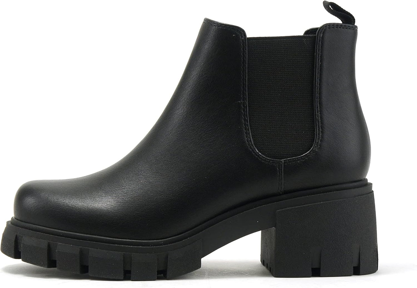 Soda PIONEER Women Lug Sole Mid Heel Chelsea Ankle Bootie
