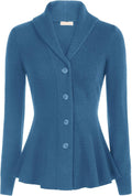 Women Vintage Shawl Lapel Cardigan Sweater - Flattering Peplum Fit two