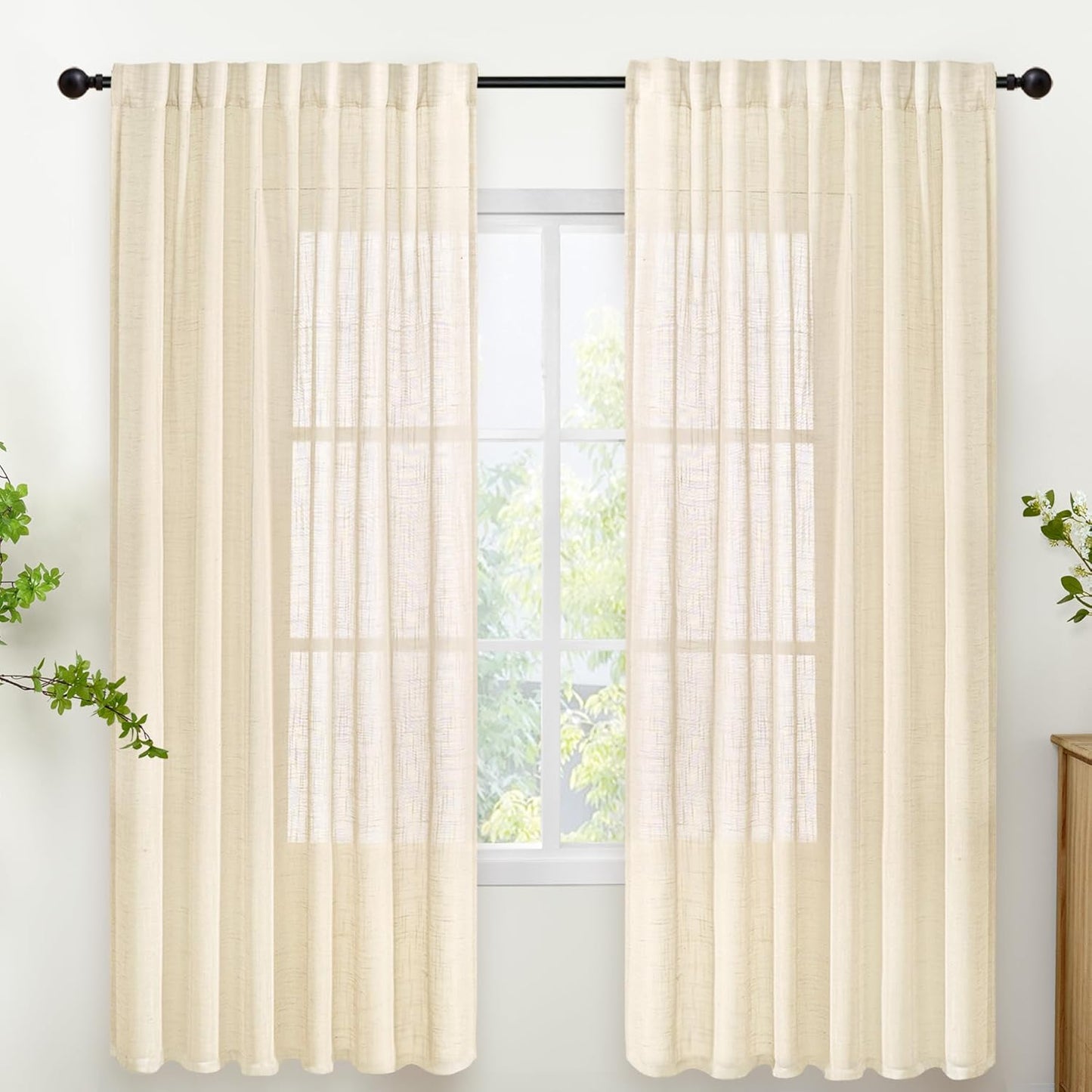 YoungsTex Beige Linen Semi Sheer Curtains for Cozy Living Room