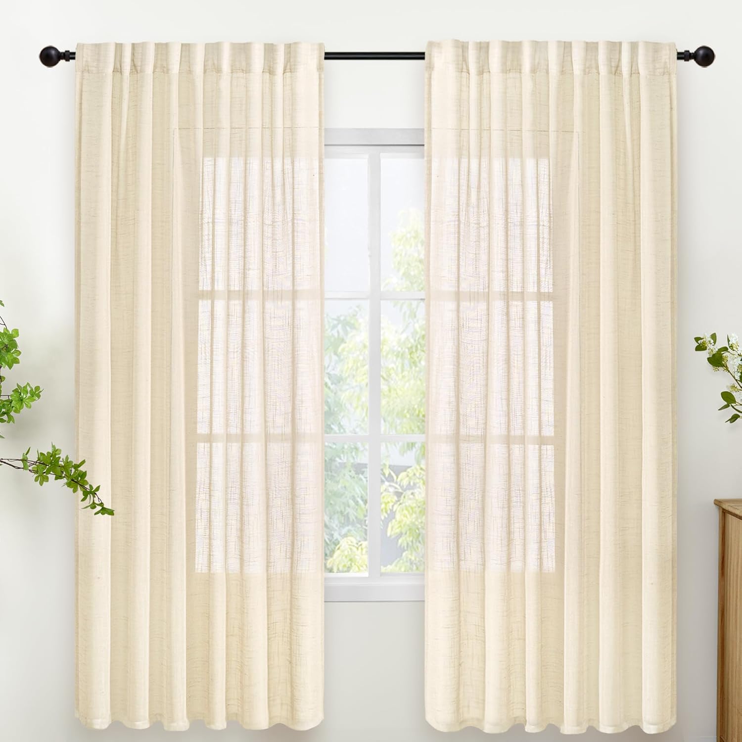 YoungsTex Beige Linen Semi Sheer Curtains for Cozy Living Room