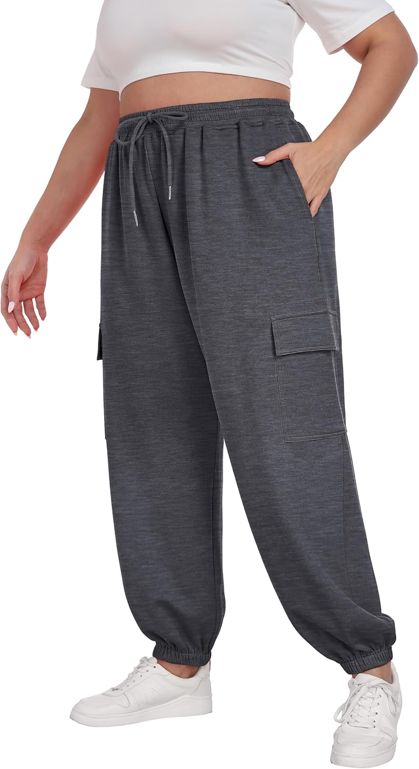 Plus Size Cargo Sweatpants for Women with Adjustable Drawstring