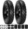 Upgraded 16in Flat Free Wheelbarrow Wheels and Tires - Durable