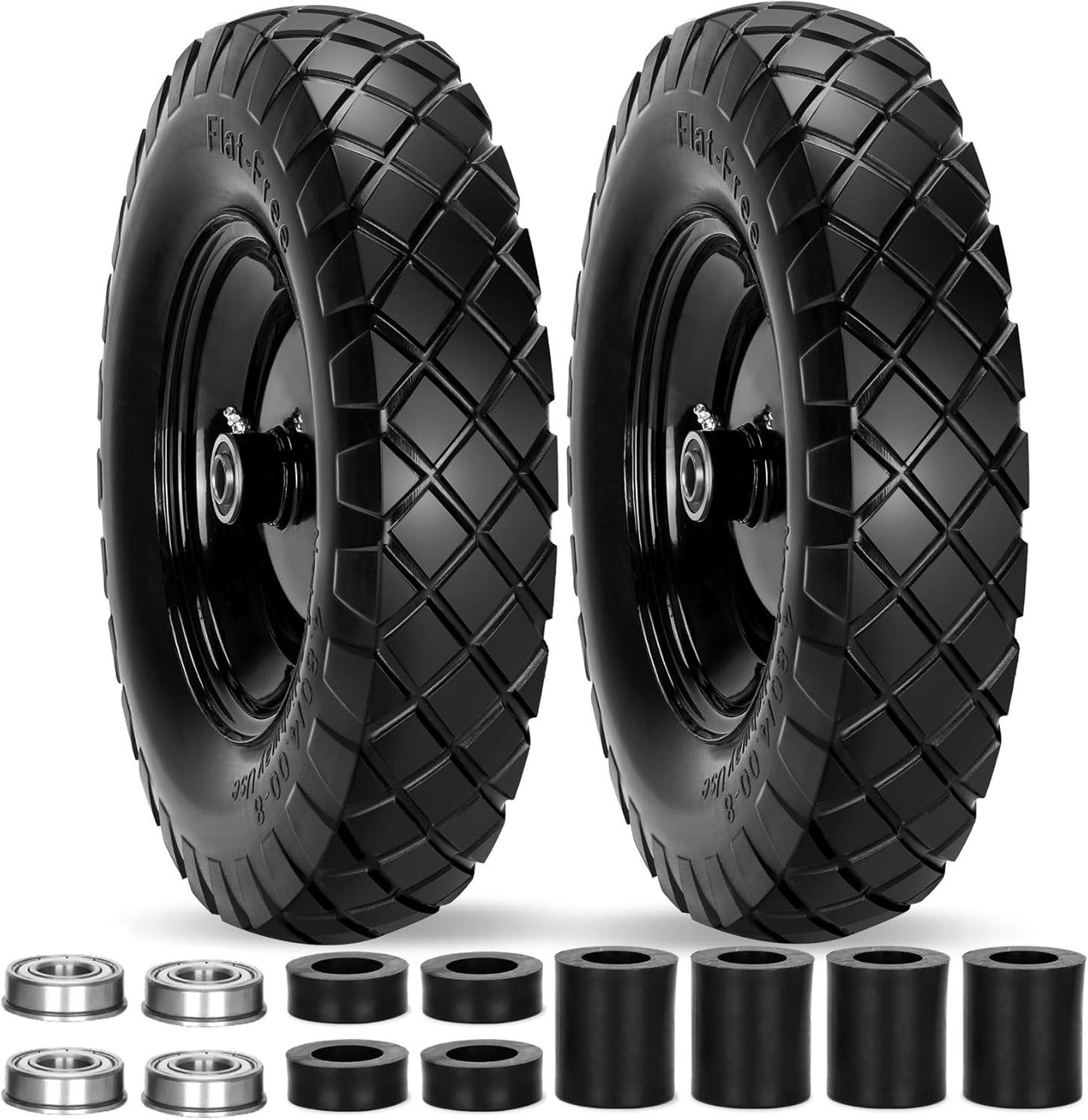Upgraded 16 Flat Free Wheelbarrow Wheels for Easy Handling