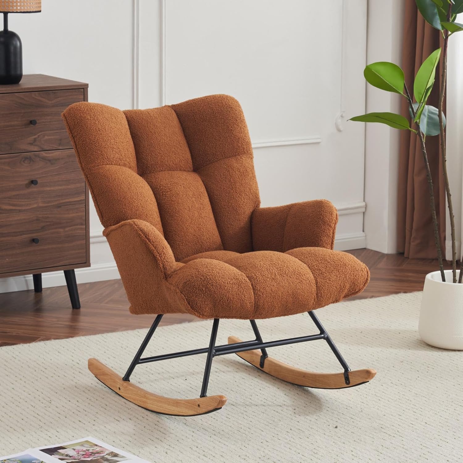 Rocking Chair Nursery Teddy Upholstered Glider Rocker for Comfort