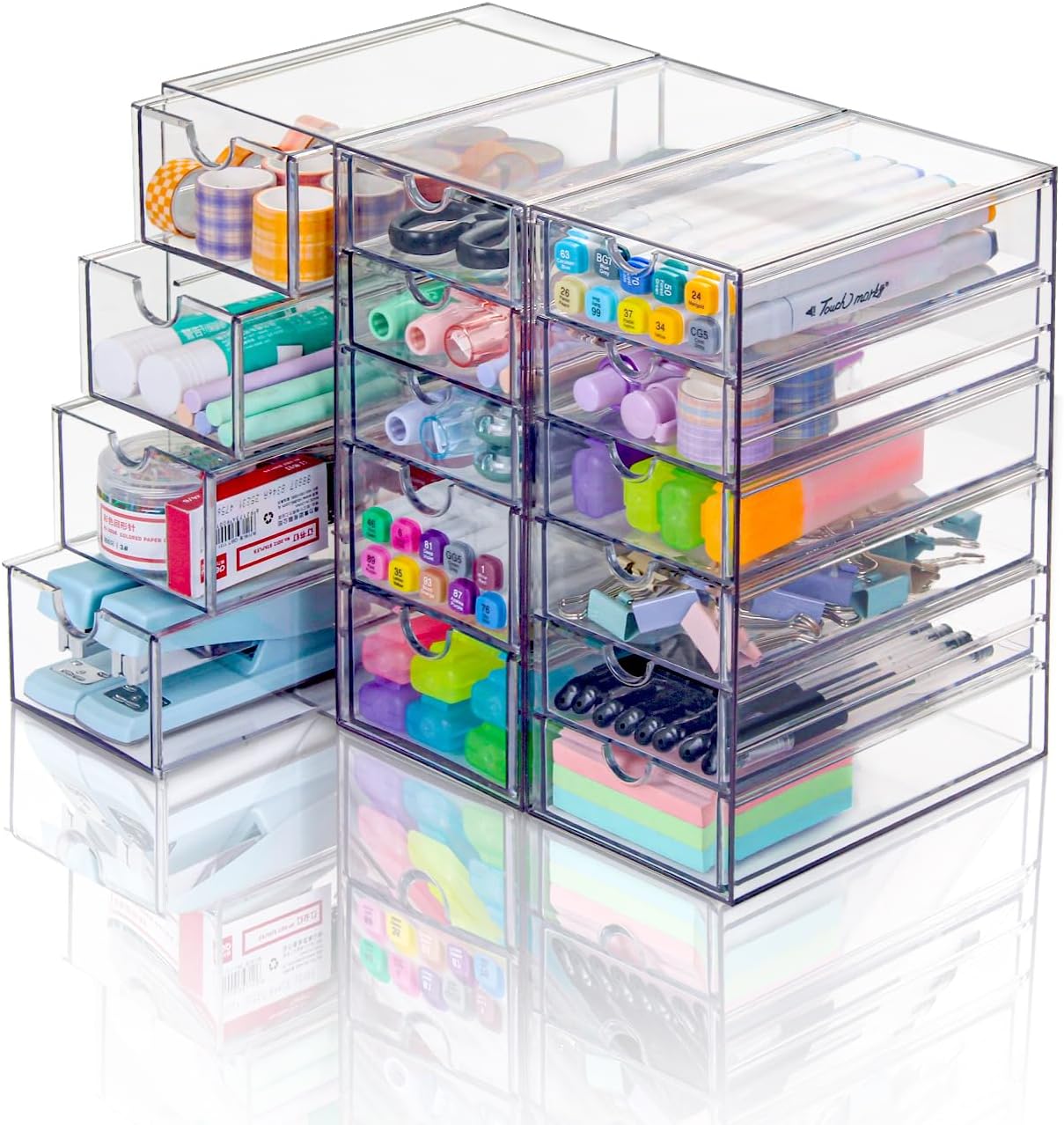 Clear Acrylic Organizer with 15 Drawers for Desk & Home Use