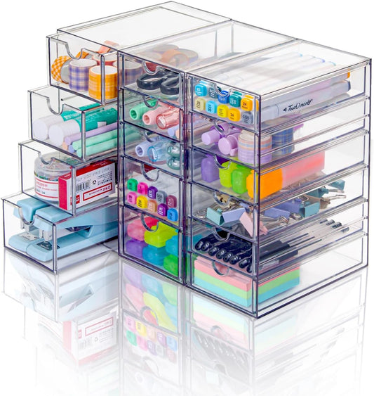 Clear Acrylic Organizer with 15 Drawers for Desk & Home Use