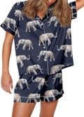 Funny Graphic Pajamas for Women Set Satin Button-Down Short Sleeve Top